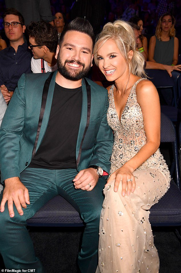 Couple: Shay and his wife Hannah Billingsley, 31, are expecting their third child: a baby boy;  the singer and the former Miss Arkansas married in 2016;  photographed together on June 5, 2019