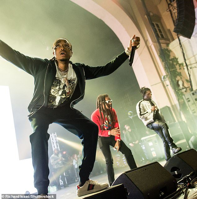 The band: from left, Migos, Takeoff, Offset and Quavo Migos and Lil Yachty in concert at O2 Academy Brixton, London in 2017