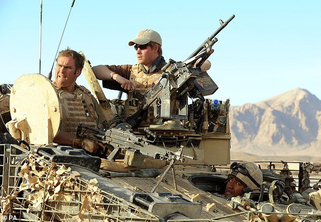 The decision to include such graphic details in his book sparked widespread outrage and even calls in Afghanistan for Harry to stand trial.  Pictured: Harry sitting in an armored vehicle in Helmand province in February 2008