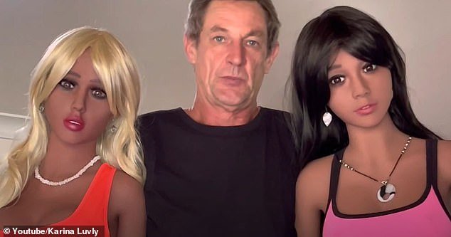 Rod said that his real life partner was upset when he first told him about his relationship with Karina (Ron pictured with his dolls Karina and Lauren)
