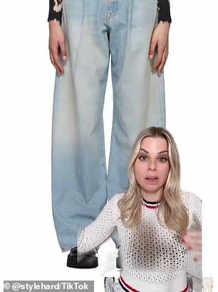 In the photo, baggy jeans with 'Fashion Mom' on the front.