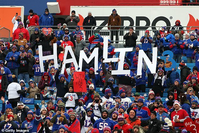 Fans of Hamlin's team filled the home stadium at Orchard Park with signs of support.