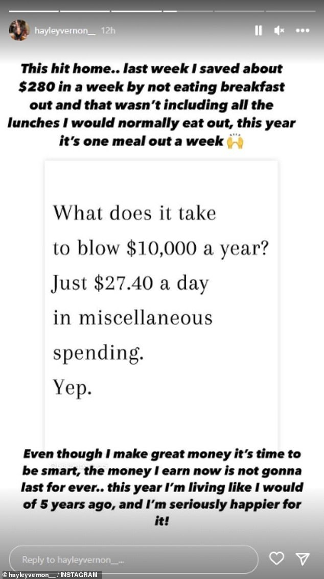 Hayley revealed Tuesday that she didn't realize how much money she was spending until she vowed to eat breakfast at home instead of cafes and realized she had saved $280 in one week.