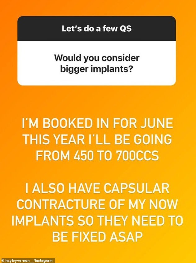 The porn star told her fans on Instagram that she will almost double the size of her current implants.