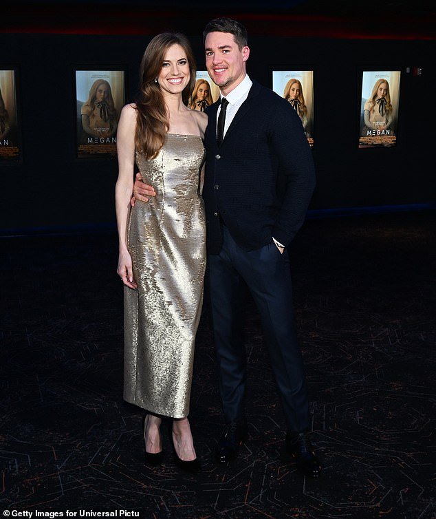 Happy couple: Allison got engaged to Alexander Dreymon last month in December, and the two also share a year-old son, Arlo;  both seen earlier this month in New York