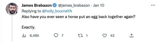 Many on Twitter thank Holly for bringing attention to the actual lyrics, with one saying there's no point in horses trying to fix an egg.