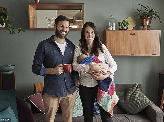 Ms Ardern, 42, steps down after just over five years as leader, having become New Zealand's youngest prime minister (pictured with partner Clarke Gayford and daughter Neve)