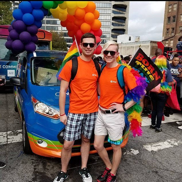 The couple proudly fought for LGBTQ causes.  They are shown in a Pride march.
