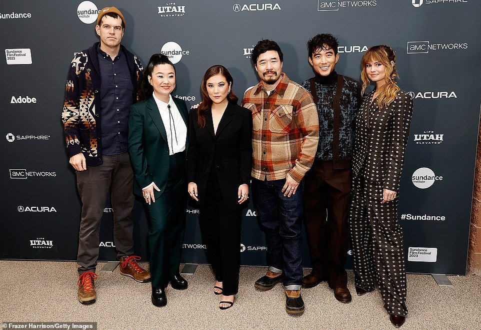 Together!  The former Disney Channel star was joined at the premiere by her co-stars Timothy Simons, Sherry Cola, Ally Maki, director Randall Park and co-star Justin H. Min.