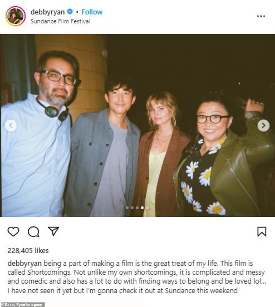 Debby wrote on Instagram last Thursday: 'Being a part of making a movie is the great joy of my life.  This movie is called Deficiencies.  Not unlike my own shortcomings, it's complicated, messy and funny and also has a lot to do with finding ways to belong and be loved lol... I haven't seen it yet but I'll see it at Sundance this weekend!'