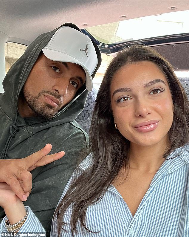 The star's girlfriend Costteen Hatzi (pictured together) also shared Kyrgios' post-op photo, accompanied by the caption 