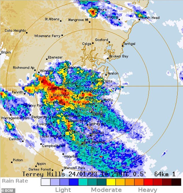 Pictured: A wild weather map shows how much rain hit Sydney overnight