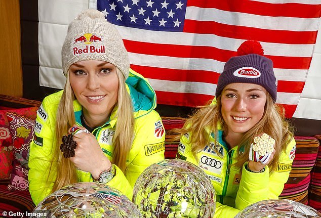 Former teammates Lindsey Vonn (left) and Mikaela Shiffrin (right) appear in 2015