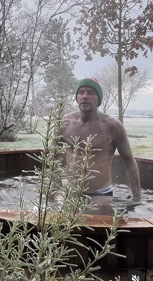 Tough: The soccer legend, 47, had previously shared photos of himself sitting in a freezing tub on Instagram on Sunday