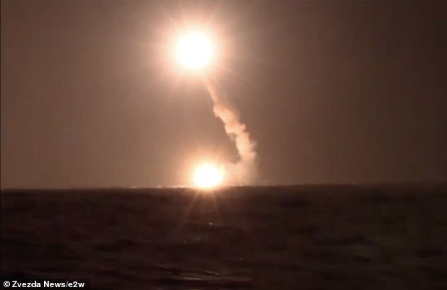 Pictured: Launch of an 'unstoppable' Zircon nuclear-capable hypersonic missile from the Admiral Gorshkov