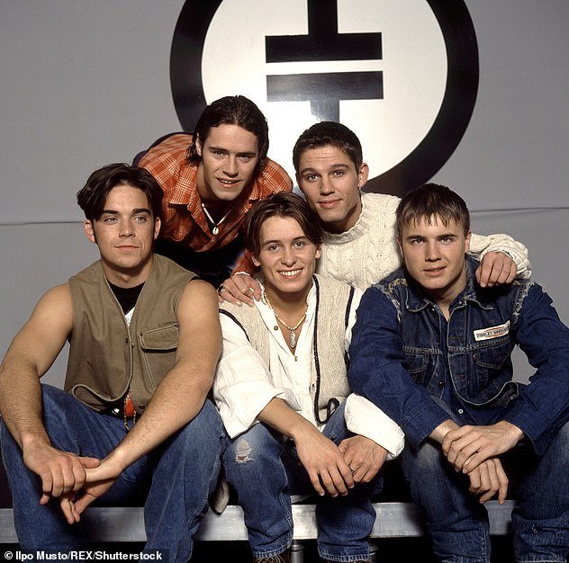 Kidz: Take That formed in 1989 and achieved 12 number one singles on the UK Singles Chart (LR Robbie, Howard Donald, Mark, Jason Orange and Gary Barlow in 1993)