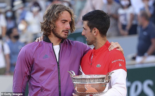 Tennis fans found it very hard to believe that Djokovic had completely forgotten his French Open battle with the Greek (Stefanos Tsitsipas and Novak Djokovic pictured after the final)
