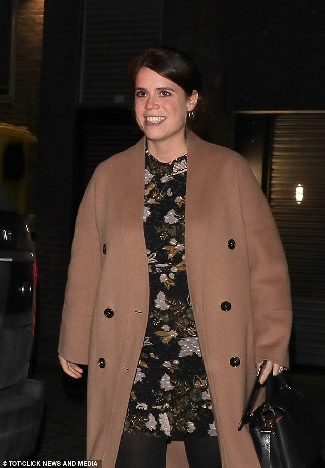 The 32-year-old royal, who is expecting her second child with her husband of four years, Jack Brooksbank, 36, was seen leaving the restaurant on Tuesday night.