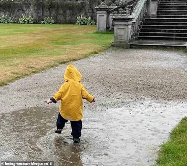 Soon after, Fergie shared a snapshot of her grandson August splashing in puddles on Instagram, writing that she was 