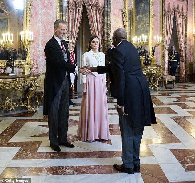 The King and Queen of Spain spent almost ten minutes greeting ambassadors from countries around the world