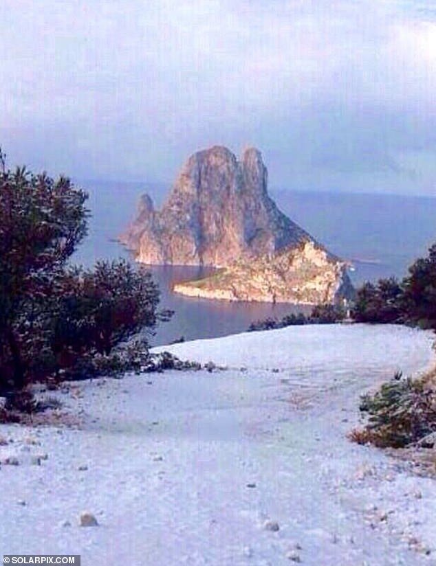 Ibiza, famed as a sun-soaked holiday destination, was blanketed with snow and ice