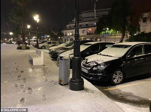 Snow fell on the Costa Del Sol region of Spain last night