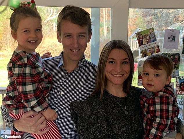 Father Patrick Clancy was out for 25 minutes to buy takeout food for his family when he found his wife, Lindsay, unconscious after falling out of a second-story window.  Inside his home, daughter Cora (left) and son Dawson (right) were dead.