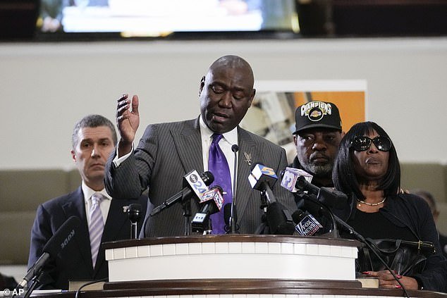 Civil rights attorney Ben Crump speaks at a news conference with the family of Tire Nichols on Thursday.
