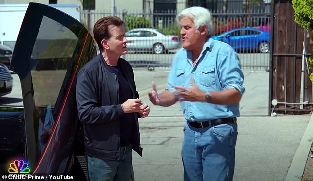Jay Leno's Garage began as a web series for NBC.com in 2014, before a special aired on CNBC in August 2014 that prompted an upgrade to a full-time series (pictured with guest Charlie Sheen on the show)