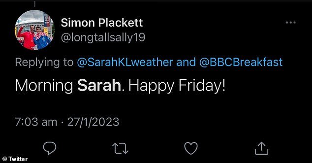 'Good morning Sarah.  Happy Friday!'  another addition