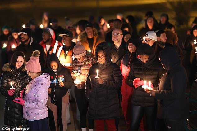 People attend a candlelight vigil in memory of Tire Nichols at Tobey Skate Park in Memphis, Tennessee