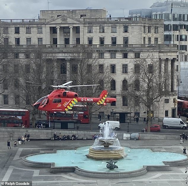 An air ambulance was seen landing in Trafalgar Square as a large number of ambulances and fire engines rushed to the scene.