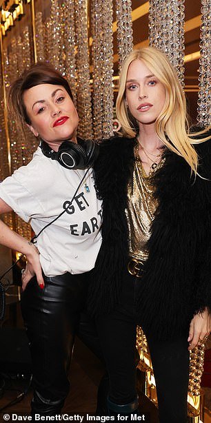 Cool: Jaime Winstone and Lady Mary Charteris looked great at the casino event, rocking leather-look leggings and a big furry coat