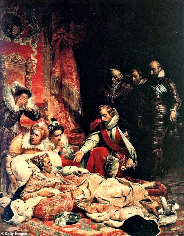 A painting of Elizabeth I's death. The 'bronchial pus' in Her Majesty's lungs was recreated using Ambrosia custard and green food coloring in the documentary.