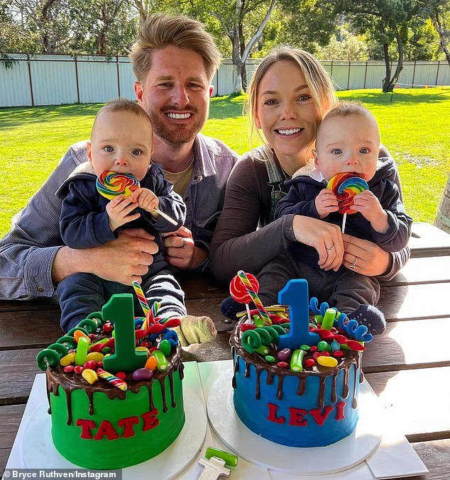The couple welcomed twin sons Levi and Tate (all pictured) in October 2021.