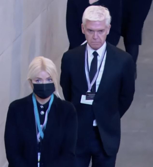 Queue gate: Holly and Philip were accused of jumping the queue at Westminster Hall in London last week as tens of thousands of mourners waited patiently for 12 straight hours to pay their respects to Her Majesty, but argued their visit was 