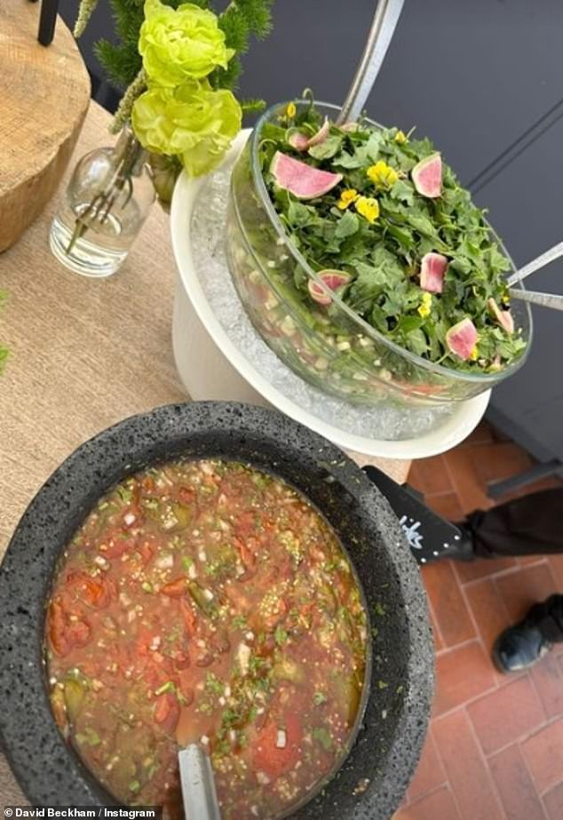 That'll do: Fresh salsa and salad were among the healthy treats on offer during Beckham's latest outing in Mexico City.