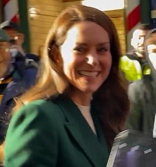 Kate, 41, dressed in a bespoke emerald coat by Alexander McQueen, toured Leeds Kirkgate Market to talk about the importance of early childhood, which is the theme of her new Shaping Us campaign.