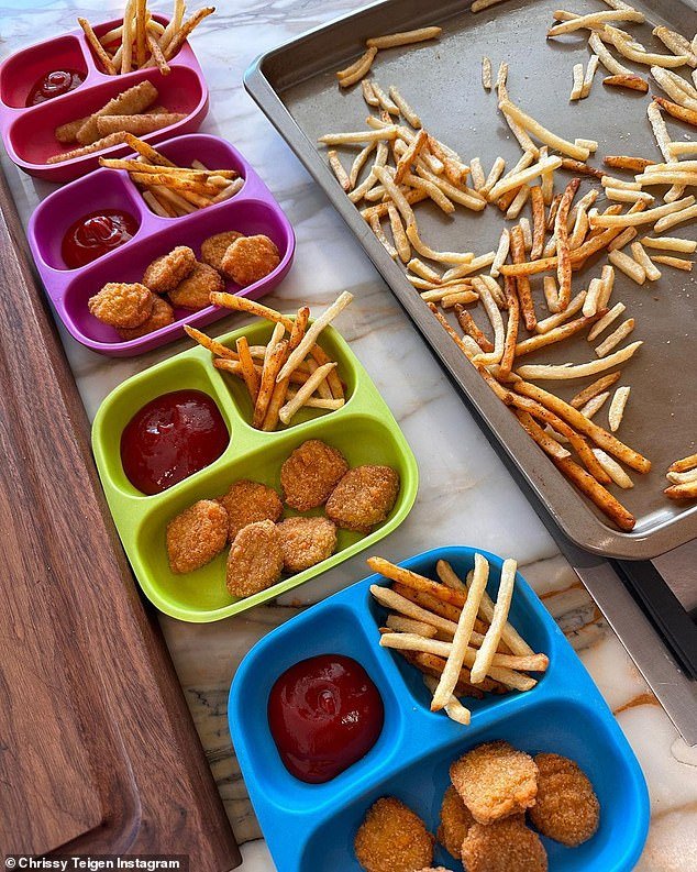 Hmm!  The cookbook author made chicken nuggets and French fries for her children.