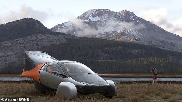 The body of the futuristic three-wheeler is integrated with solar panels that provide 700 Watts of electricity, allowing it to charge as it drives