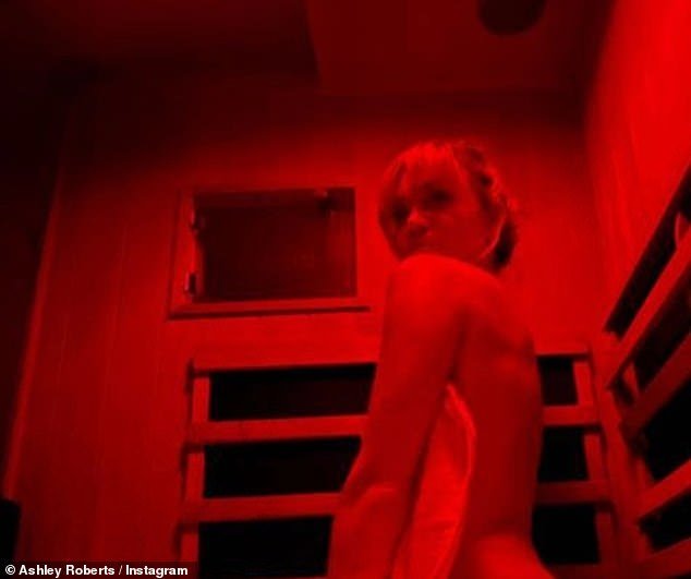 Sizzling: Ashley Roberts has stripped completely while steaming in the sauna after a sweaty workout on Wednesday