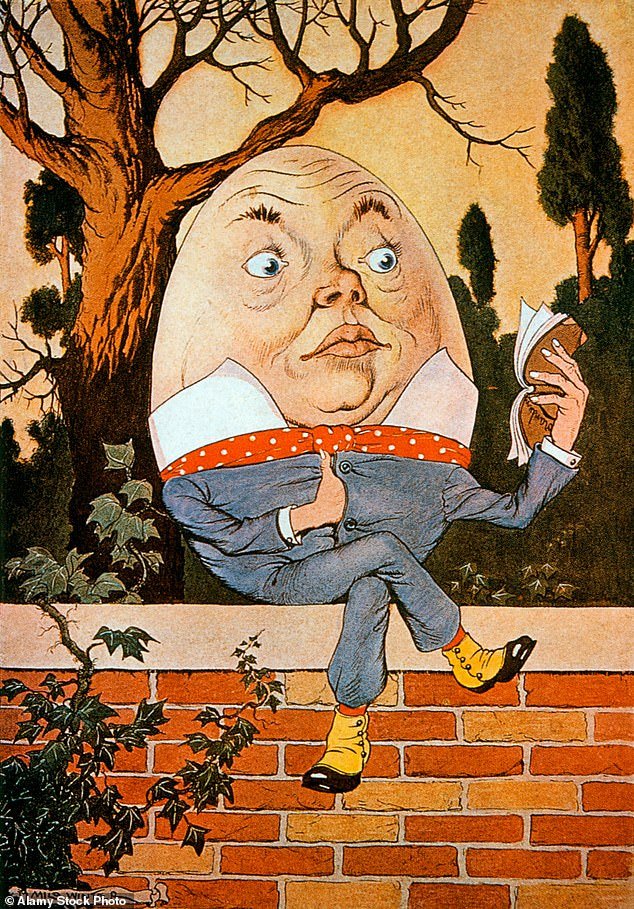 Humpty Dumpty (drawn here by Milo Winter) is often depicted as an egg.  Lewis Caroll is believed to have been the first to do this.