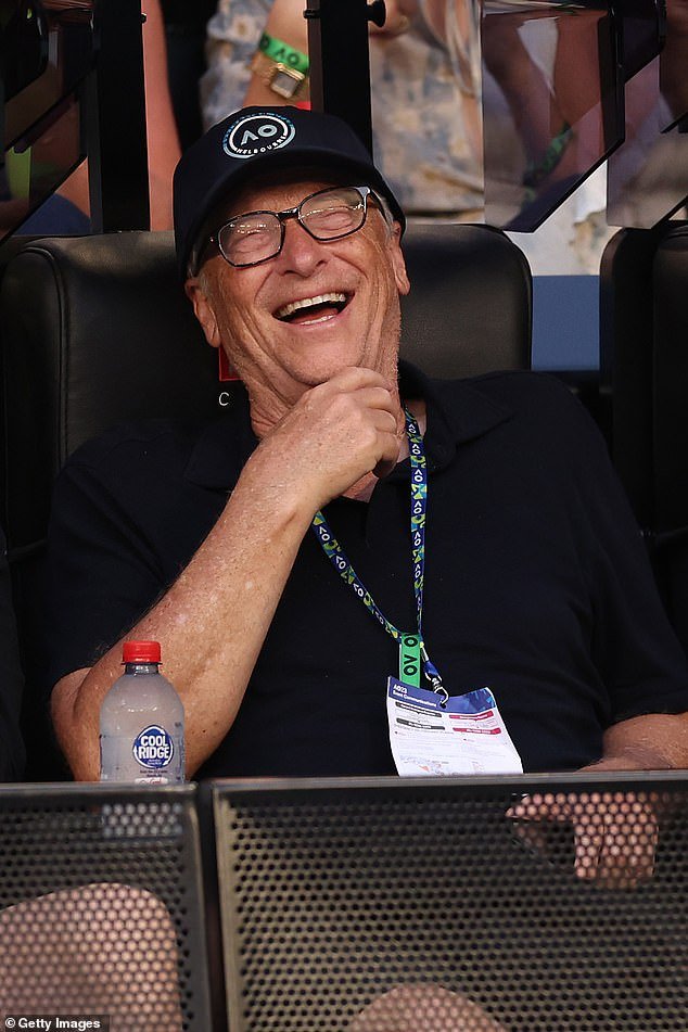 Bill Gates (pictured) returned to attend another day of the Australian Open in Melbourne on Friday night.