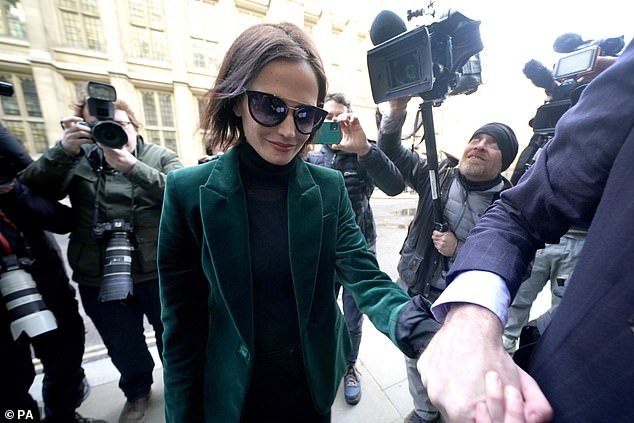 Green was pictured yesterday arriving at the Rolls Building, London, for her High Court legal action over payment for a shuttered film project. She later blamed a series of insulting messages about various members of the film crew on her 'Frenchness'