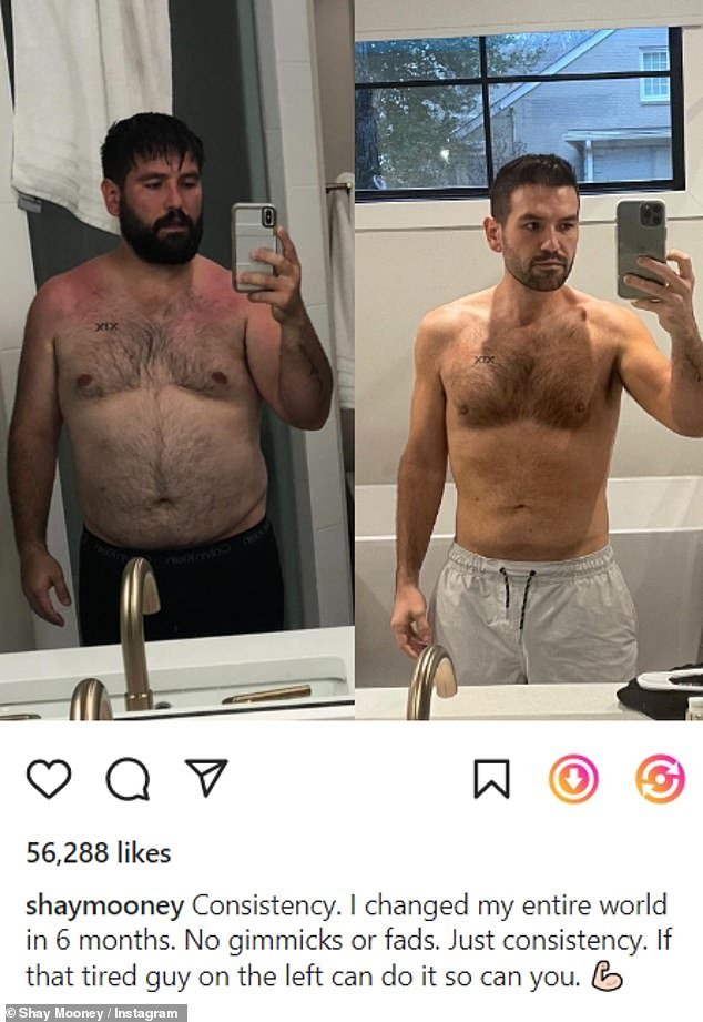 Transformation: In October, Shay Mooney revealed that she lost more than 50 pounds in five months.  And on Monday, the singer, who is part of the duo Dan + Shay, shared a shirtless before and after on her Instagram page.