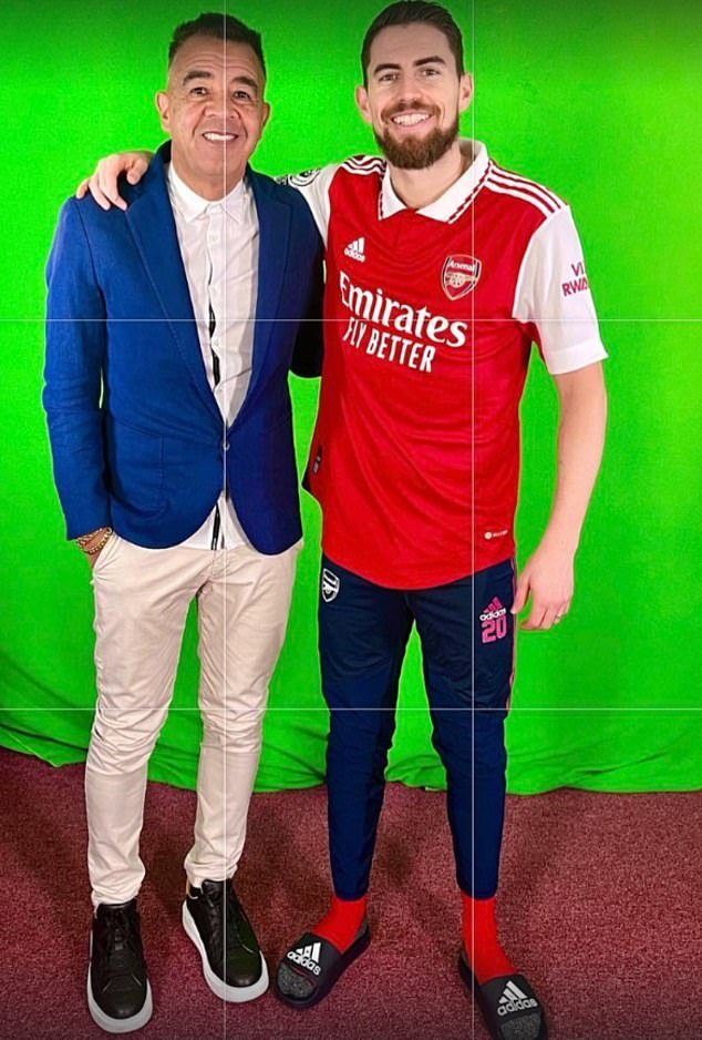 A photo of Jorginho wearing an Arsenal shirt for the first time leaked on his agent's Instagram