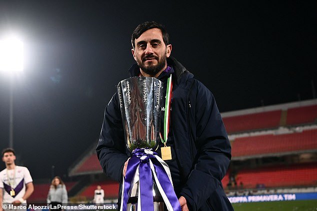 Alberto Aquilani poses with the trophy after winning the Super Cup with Fiorentina's U-19