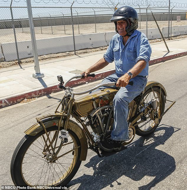 Leno was critically injured after crashing a vintage motorcycle on January 17, just two months after suffering severe burns when an engine exploded in his face.  He appears in a promotional photo for his CNBC series Jay Leno's Garage, which was scrapped this week, adding to the star's bad luck.