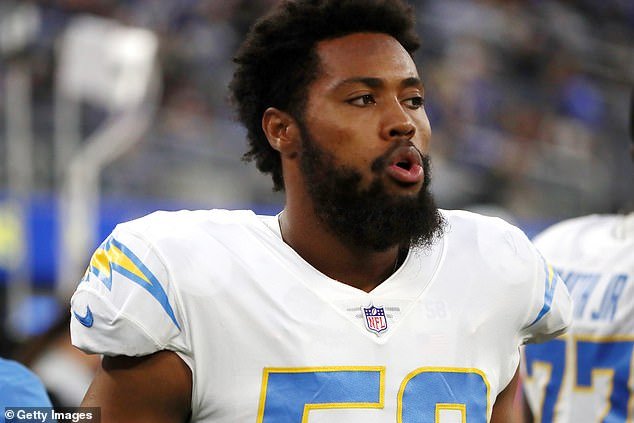 Jessie Lemonier, pictured with the Los Angeles Chargers in 2021, has died at the age of 25