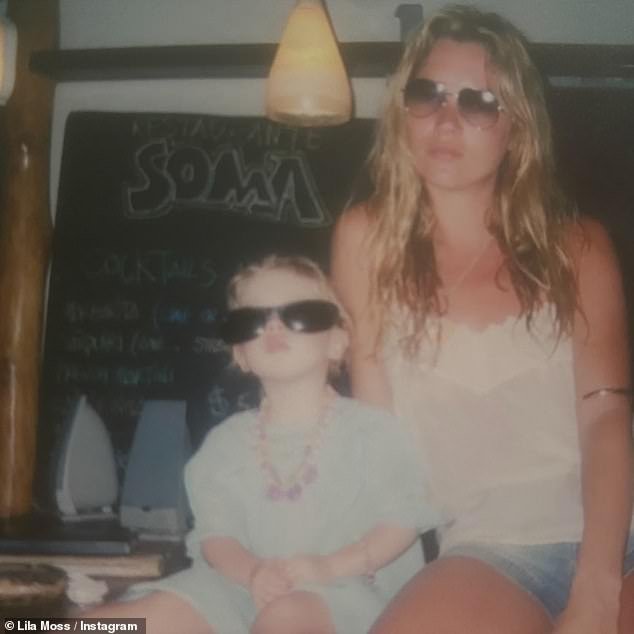 Doting daughter: Lila Moss shared a snap of herself with her mother, supermodel Kate, as they led her 49th birthday tributes on Monday